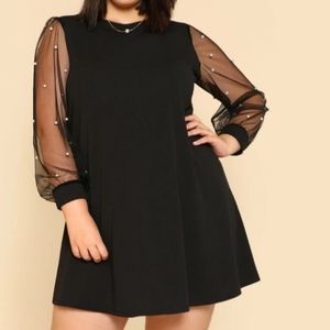 SHEIN Plus Pearl Beading Mesh Sleeve Dress